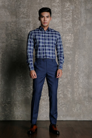 Checkered Shirt With Navy Blue Trousers